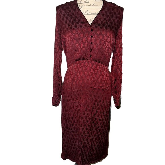 Vintage 80s Umi Collections By Anne Crimmins Silk Midi Dress In Ruby Red Size 4 - Picture 1 of 6